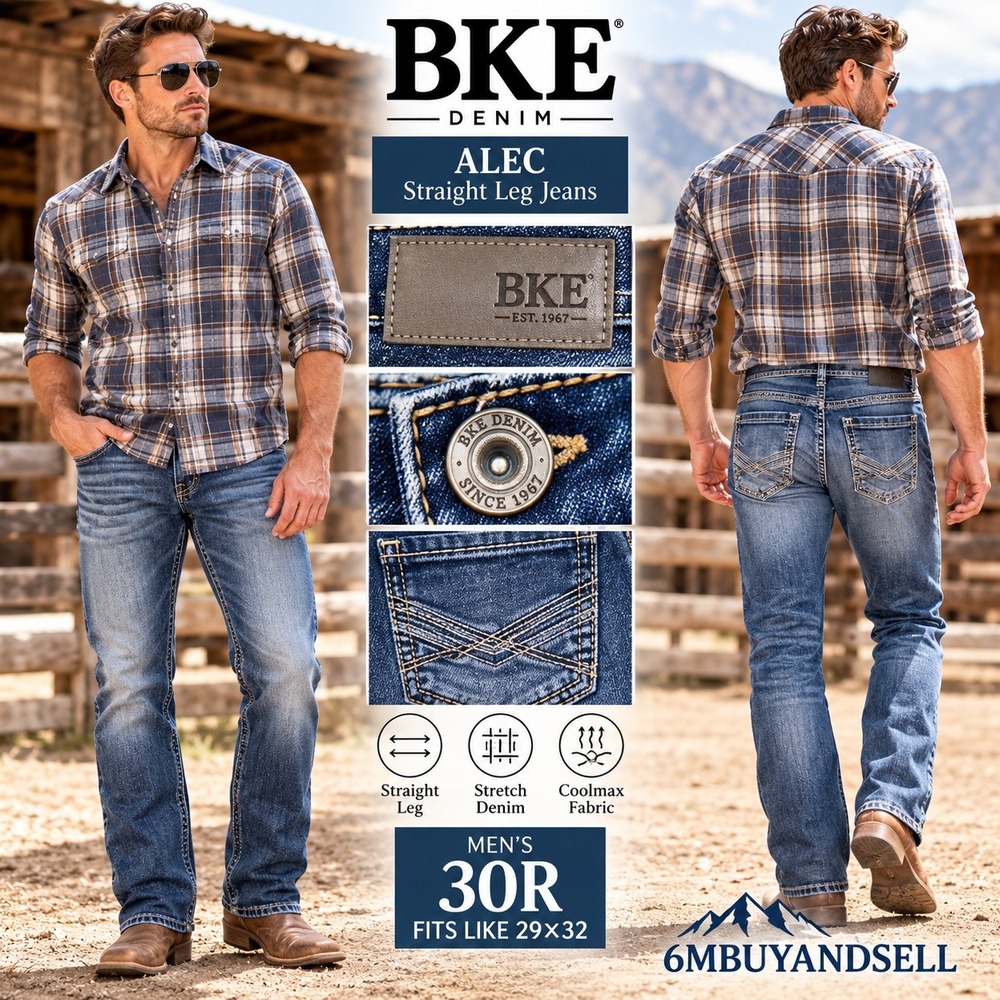 BKE Alec Straight Leg Jeans Mens 30R Medium Wash Stretch Denim AB55083